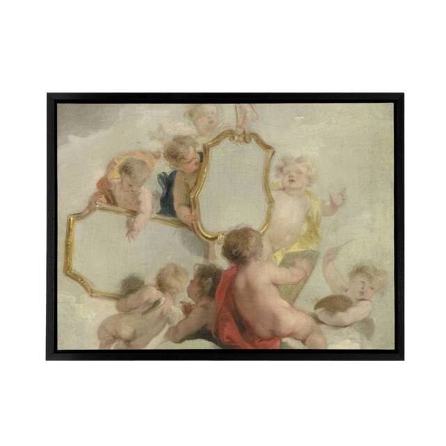 "Artery8 Jacob De Wit Putti With Mirrors Framed Canvas Wall Art Print in Grey - Size: W12"" x H16""" - image 1