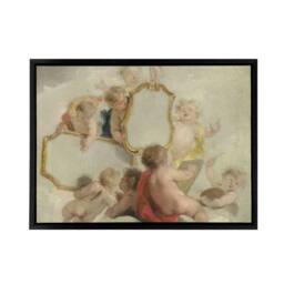 "Artery8 Jacob De Wit Putti With Mirrors Framed Canvas Wall Art Print in Grey - Size: W12"" x H16""" - thumbnail 1