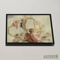 "Artery8 Jacob De Wit Putti With Mirrors Framed Canvas Wall Art Print in Grey - Size: W12"" x H16""" - thumbnail 2