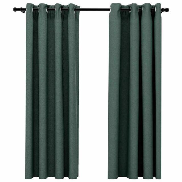 Berkfield Home Linen-Look Blackout Curtains with Grommets 2pcs Green 140x175cm - Size: 140x175 cm - image 1