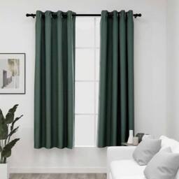 Berkfield Home Linen-Look Blackout Curtains with Grommets 2pcs Green 140x175cm - Size: 140x175 cm - thumbnail 2