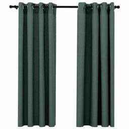 Berkfield Home Linen-Look Blackout Curtains with Grommets 2pcs Green 140x175cm - Size: 140x175 cm - thumbnail 1