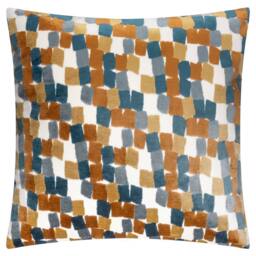 Furn Metro Blocks Velvet Jacquard Square Cushion in Orange - Size: 45 cm x 45 cm - thumbnail 1