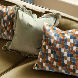 Furn Metro Blocks Velvet Jacquard Square Cushion in Orange - Size: 45 cm x 45 cm - thumbnail 6