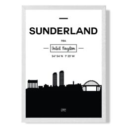 ARTZE Sunderland Black & White City Skyline Framed Print SIZE: A3 with White Frame - Size: A2 - thumbnail 1