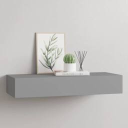 Berkfield Home Elegant Wall-mounted Drawer Shelf Grey 60x23.5x10cm MDF - Size: 60x23.5x10 cm - thumbnail 2