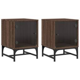 Berkfield Home Bedside Cabinets with Glass Doors 2 pcs Brown Oak 35x37x50 cm - Size: 35 x 37 x 50 cm - thumbnail 1