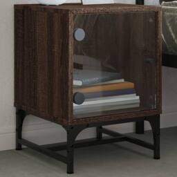 Berkfield Home Bedside Cabinets with Glass Doors 2 pcs Brown Oak 35x37x50 cm - Size: 35 x 37 x 50 cm - thumbnail 3