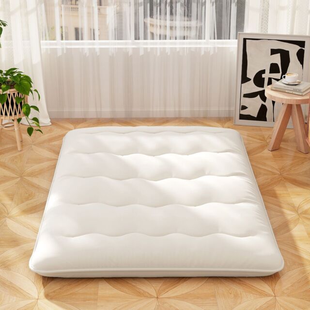 Costway Foldable Tatami Mat Floor Futon Mattress Roll up Sleeping Pad with Washable Cover, Small Double/Double/King Size in Beige - image 1