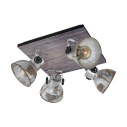 Loops Adjustable 4 Bulb Ceiling Spotlight Wood & Raw Industrial Steel Shade 40W E27 in Metallics