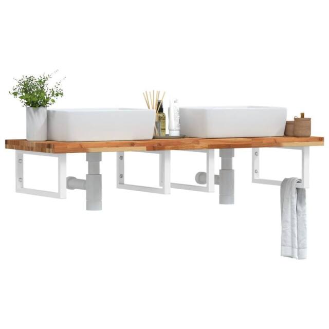 Berkfield Home Basin Shelf Wall Mounted Steel & Solid Wood Acacia in Brown - image 1