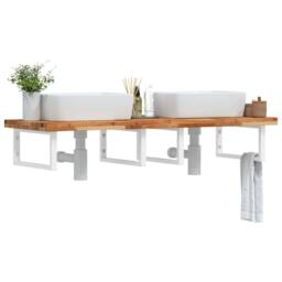 Berkfield Home Basin Shelf Wall Mounted Steel & Solid Wood Acacia in Brown - thumbnail 1