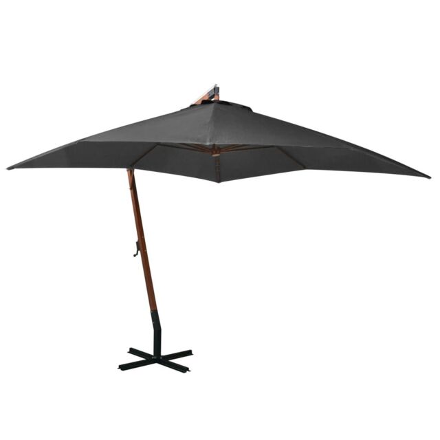 Berkfield Home Hanging Parasol with Pole Anthracite 3x3 m Solid Fir Wood in Black - image 1
