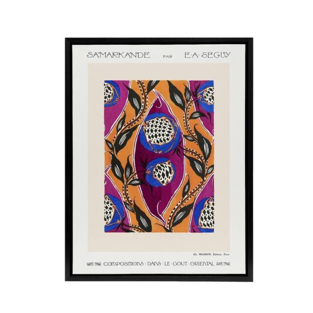 "Artery8 Oriental Style Flower Pattern Framed Canvas Wall Art Print Eugene Seguy - Size: W12"" x H16""" - image 1