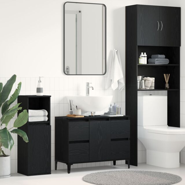 Berkfield Home Bathroom Sink Cabinet in Black Oak - 80x33x60 cm, Made from Engineered Wood - Size: 80 x 33 x 60 cm - image 1