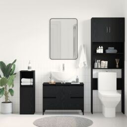 Berkfield Home Bathroom Sink Cabinet in Black Oak - 80x33x60 cm, Made from Engineered Wood - Size: 80 x 33 x 60 cm - thumbnail 4