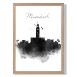 ARTZE Marakesh Watercolour Skyline City Framed Print SIZE: A4 with Oak Frame in Black - thumbnail 1