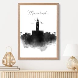 ARTZE Marakesh Watercolour Skyline City Framed Print SIZE: A4 with Oak Frame in Black - thumbnail 2