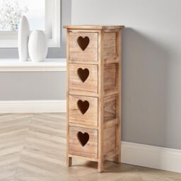 Home Source 4 Drawer Chest Wooden Storage Organiser Bedside Fully Assembled in Natural - thumbnail 1