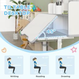 AIYAPLAY Kids Desk & Chair Set w/ Tiltable Desktop, Reading Rack in Grey - thumbnail 4