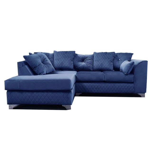 Furnishings For Less UK Victoria Soft Plush Velvet 3 to 4 Seater L Shaped Corner Sofa Left Hand Facing - Scatter Back in Blue - image 1