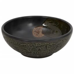 Berkfield Home Countertop Basin Black Round Œ¶41x14 cm Ceramic - Size: 41x14 cm - thumbnail 3