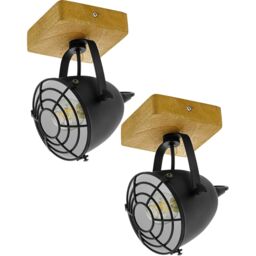 Loops 2 PACK Wall / Ceiling Light Black & Wood Adjustable Spotlight 1x 40W E14 - thumbnail 1