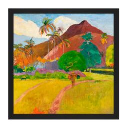 "Artery8 Wall Art Print Paul Gauguin Tahitian Landscape Cropped Square Framed Picture 16X16 Inch in Black - Size: W16"" x H16""" - thumbnail 1
