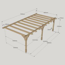 Rutland County Garden Furniture Ltd Wall Mounted Premium Pergola 3 Posts, L480 x W720 x H270 cm, Brown in Green - thumbnail 4
