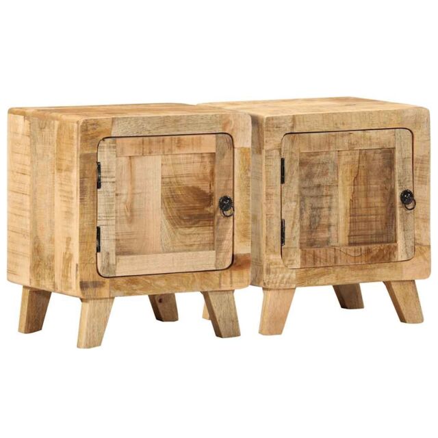 Berkfield Home Bedside Cabinet 2 pcs 40x32x46 cm Solid Wood Rough Mango in Brown - Size: 40 x 32 x 46 cm - image 1