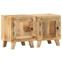 Berkfield Home Bedside Cabinet 2 pcs 40x32x46 cm Solid Wood Rough Mango in Brown - Size: 40 x 32 x 46 cm - thumbnail 1