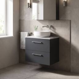 Balterley Level 600mm Wall Hung 2 Drawer Unit with Laminate Worktop - Dark Grey - thumbnail 3