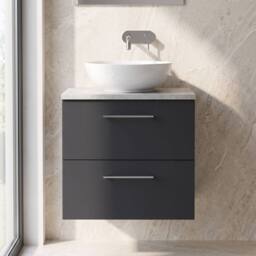 Balterley Level 600mm Wall Hung 2 Drawer Unit with Laminate Worktop - Dark Grey - thumbnail 6
