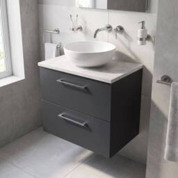 Balterley Level 600mm Wall Hung 2 Drawer Unit with Laminate Worktop - Dark Grey - thumbnail 2