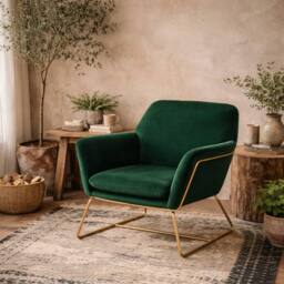 Wyld Haus Marseille Forest Green Velvet Armchair with Gold Legs - thumbnail 1