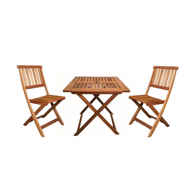 Samuel Alexander Outdoor 2 Person Folding Square Wooden Garden Dining Table Chairs Set in Brown - image 1