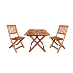 Samuel Alexander Outdoor 2 Person Folding Square Wooden Garden Dining Table Chairs Set in Brown - thumbnail 1