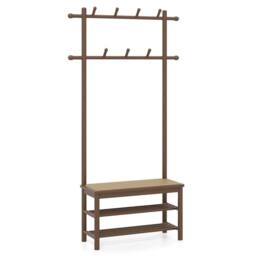 VOGREX Brown PE Rattan Hall Tree Bamboo Coat Rack with Seat Bench