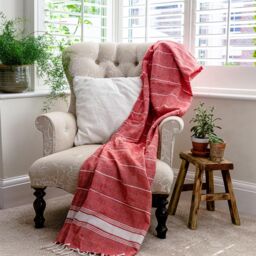 Nicola Spring 100% Cotton Bath Towel Turkish Style Hamman Beach Towel Sheet - 170 x 90cm (x4) in Red - thumbnail 5