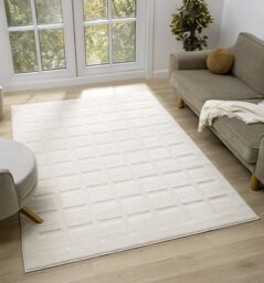 Desire Rugs Aya Living Room Area Rugs - Embossed Cubed Design in Cream - Size: 160 cm x 230 cm - thumbnail 1