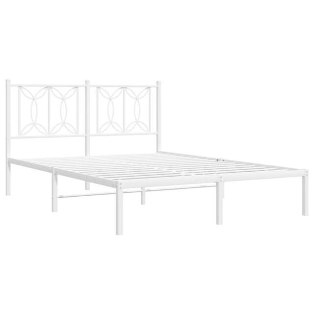 Berkfield Home Metal Bed Frame without Mattress with Headboard White 135x190cm - Size: 135x190 cm - image 1