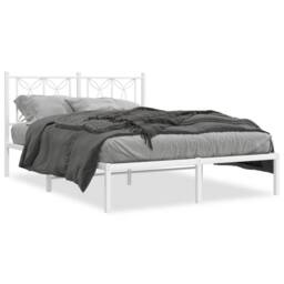 Berkfield Home Metal Bed Frame without Mattress with Headboard White 135x190cm - Size: 135x190 cm - thumbnail 3