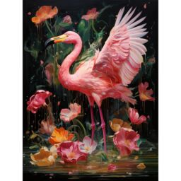 "Artery8 Wall Art Print Flamboyant Flamingo Feathers Artwork Bird in the Rain Vibrant Pink Orange Green Artwork Poster - Size: W12"" x H16""" - thumbnail 1