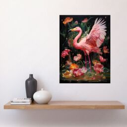 "Artery8 Wall Art Print Flamboyant Flamingo Feathers Artwork Bird in the Rain Vibrant Pink Orange Green Artwork Poster - Size: W12"" x H16""" - thumbnail 2