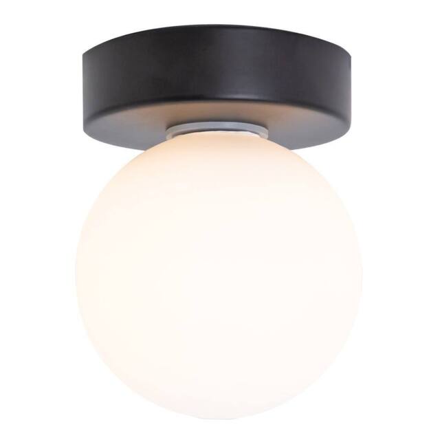 Happy Homewares Modern Compact Bathroom Ceiling Light with Opal Glass Globe Shade in Black - image 1