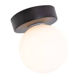 Happy Homewares Modern Compact Bathroom Ceiling Light with Opal Glass Globe Shade in Black - thumbnail 4