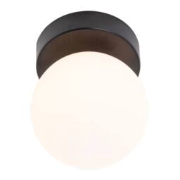 Happy Homewares Modern Compact Bathroom Ceiling Light with Opal Glass Globe Shade in Black - thumbnail 2
