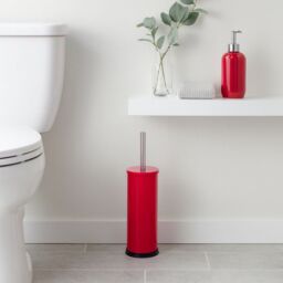 Harbour Housewares 2x Round Toilet Brushes with Holder - Non Slip Cleaning Brush Set in Red - thumbnail 6
