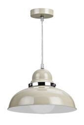 Orsina Blue Bowl Shaped Pendant Light, Nordic Style Ceiling Light with Chrome Detail, Smooth Metal Shade in Cream