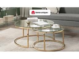Vente-unique Nesting Coffee Tables In Tempered Glass & Stainless Steel - Gold in Clear - thumbnail 4